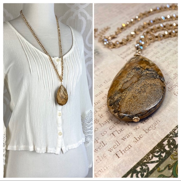 littlegypsie Jewelry - Handmade Stone Jasper & Glass Beaded Long Necklace